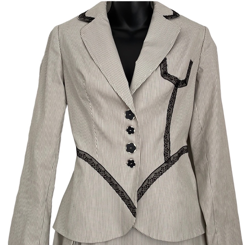 CARA LOTTI vintage jacket and skirt - black and cream, size S, VGC - Picture 2 of 16